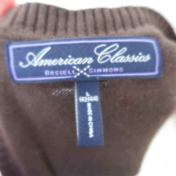 American Classics by Russell Simmons brown tan herringbone knit sweater vest L - Picture 5 of 6